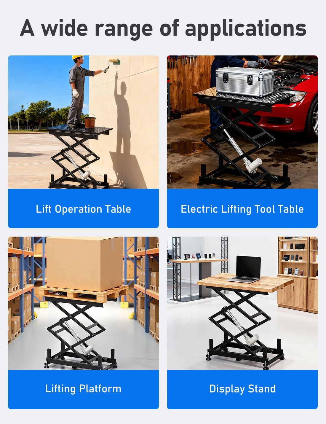 DIHOOL Electric Scissor Lift Table, 200Lbs, 10.43'-50.39' Height Adjustable Lifting Platform, Super Quiet with Remote & WiFi Control, Obstruction Detection, AC/DC Power for Home/Industrial Use