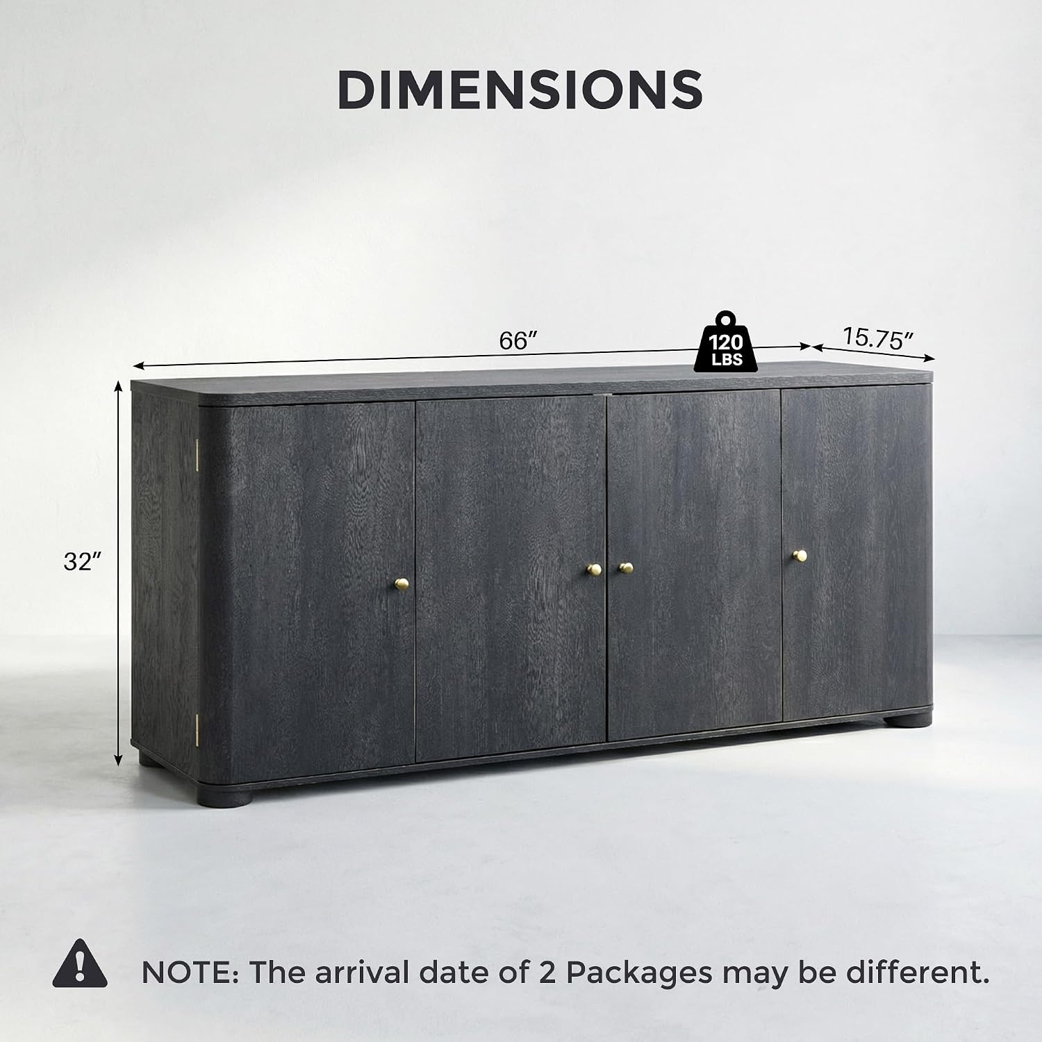 IFGET Curved Buffet Cabinet with Doors, 66' Large Sideboard Buffet Storage Cabinet with 4 Doors and Shleves, Modern Coffee Bar Station Wood Kitchen Table for Kitchen, Dining Room, Dark Grey