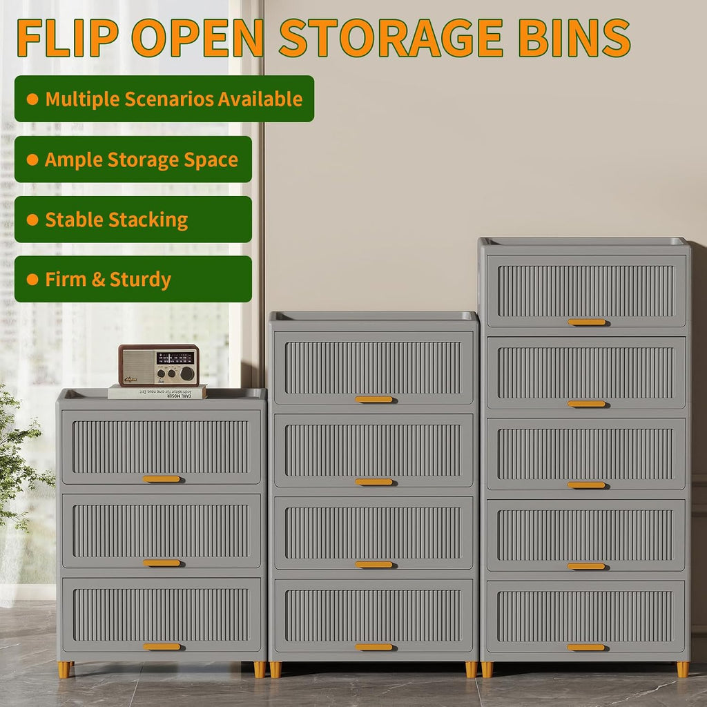 5 Tier Large Storage Bins with 1 Lid, 250QT Closet Organizers and Storage, Drawers Flip Open Large Plastic Storage Containers for Living Room, Office, Dorm (5 Tiers)