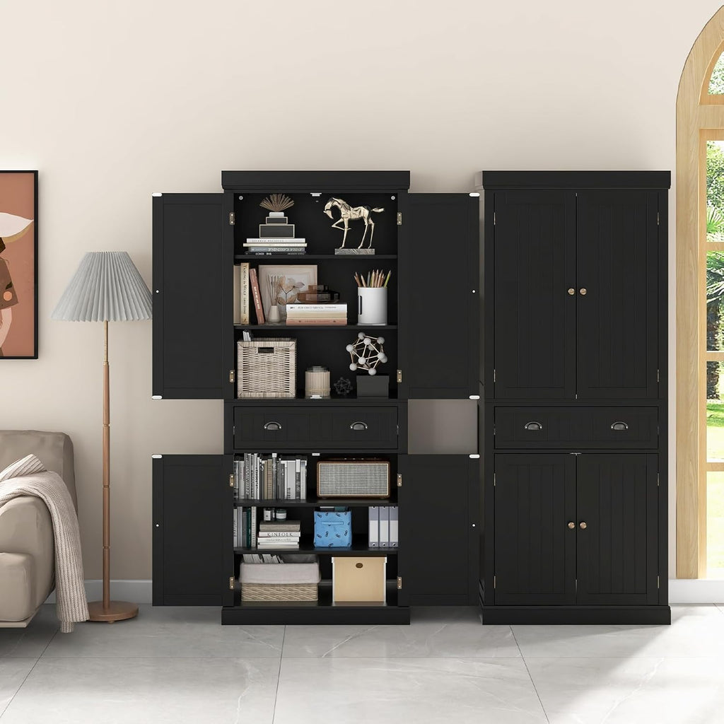 Giantex Pantry Organizers and Storage, 72' Tall Kitchen Cabinet with 2-Door Cabinets & Drawer, Buffet Sideboard w/Adjustable Shelves, Wooden Freestanding Cupboard for Dining Room Living Room (Black)