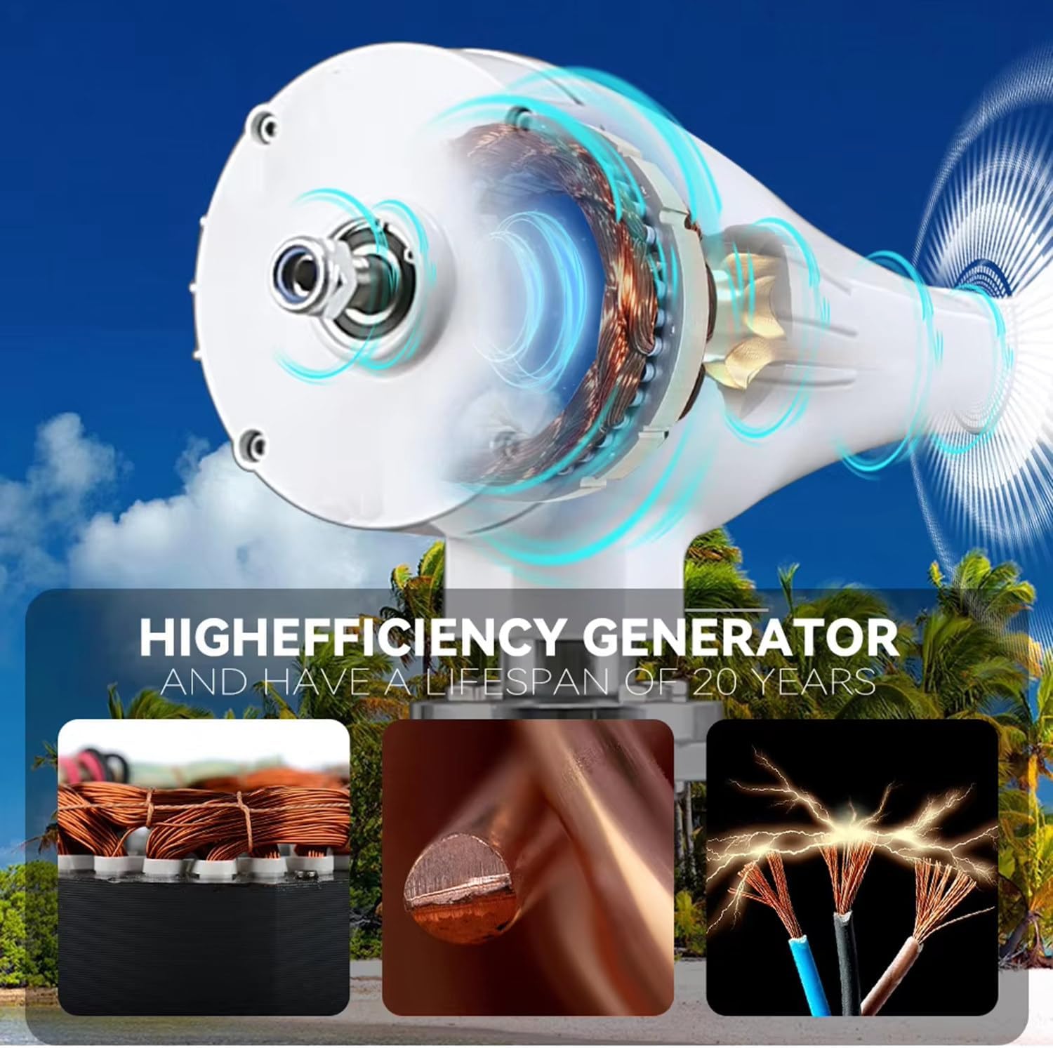 Three-phase Ac Permanent Magnet Synchronous 3000w Wind Turbine Generator windmill turbine 12v 24v 48v with charge controller for Home,Park,RVs,Boats,Farm,12V