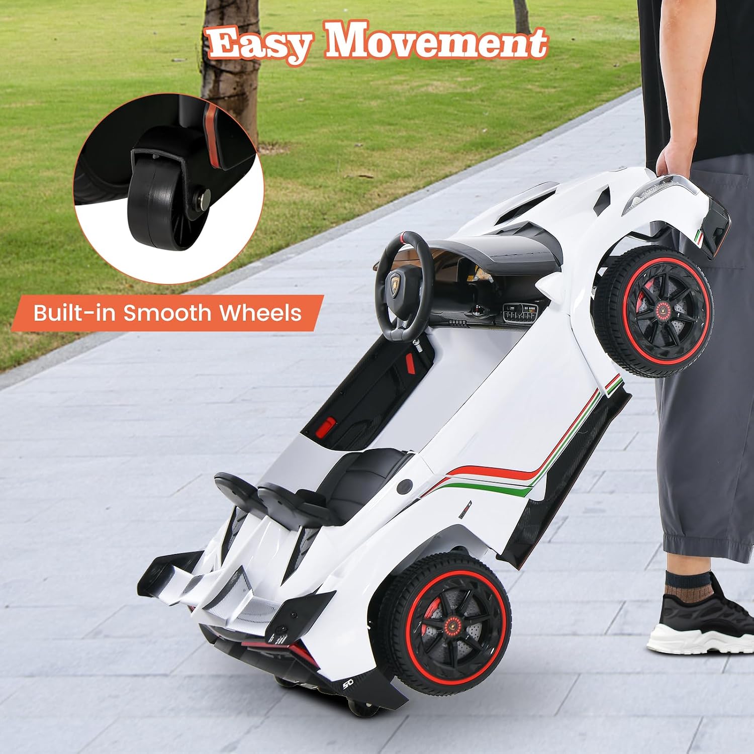 Costzon Ride on Car, Lamborghini Licensed 12V Battery Powered 4WD Sports Car with Remote Control, 3 Speeds, Hydraulic Doors, LED Lights, Towing Wheel, Horn, Music, Electric Vehicle for Kids Aged 3-8