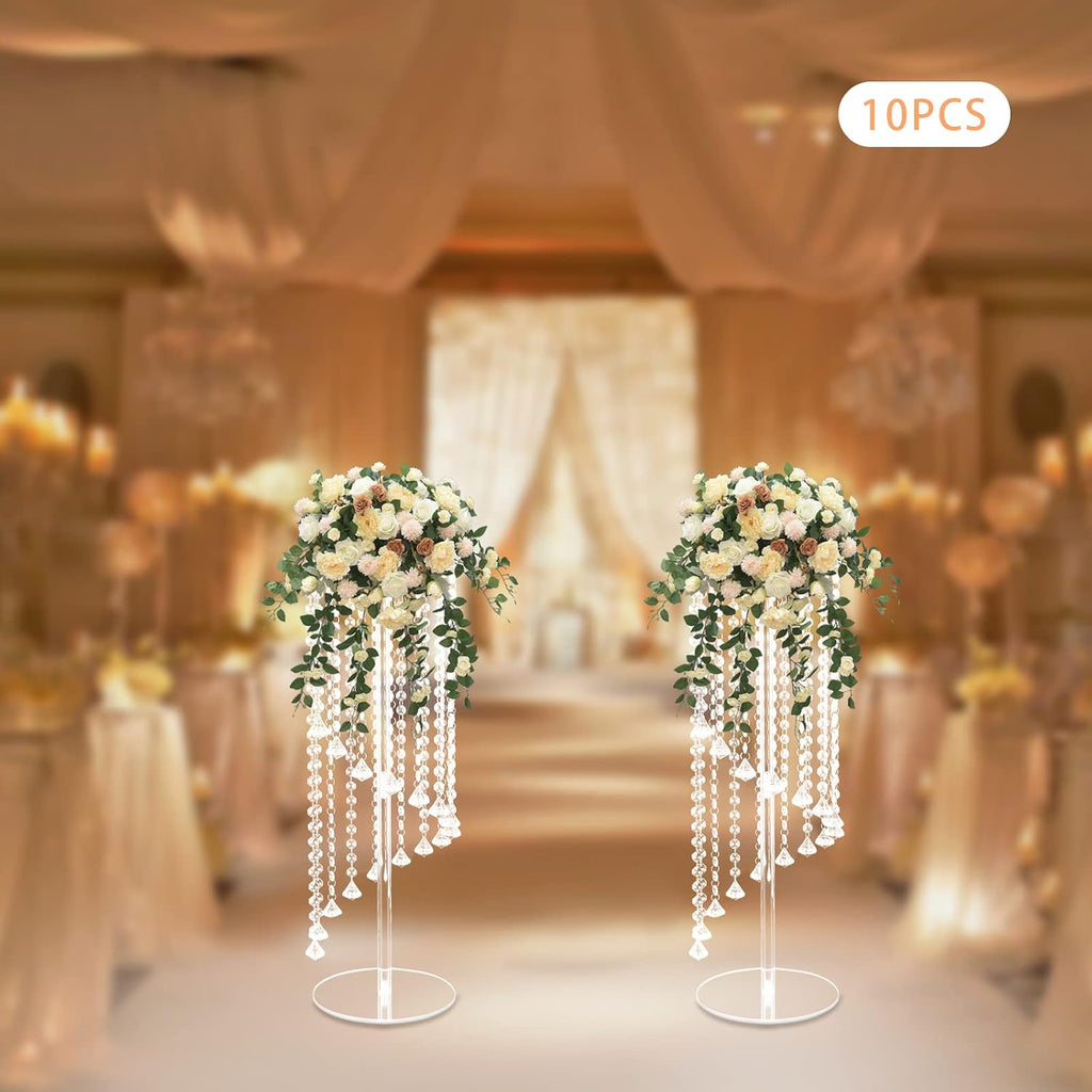10Pcs Luxurious Acrylic Crysta Flower Stand, Wedding Centerpieces on Floor, Tall Flowers Arrangement Stands, Tabletop Vase, for Wedding Party, Dinner Event, Hotel/Home Decor