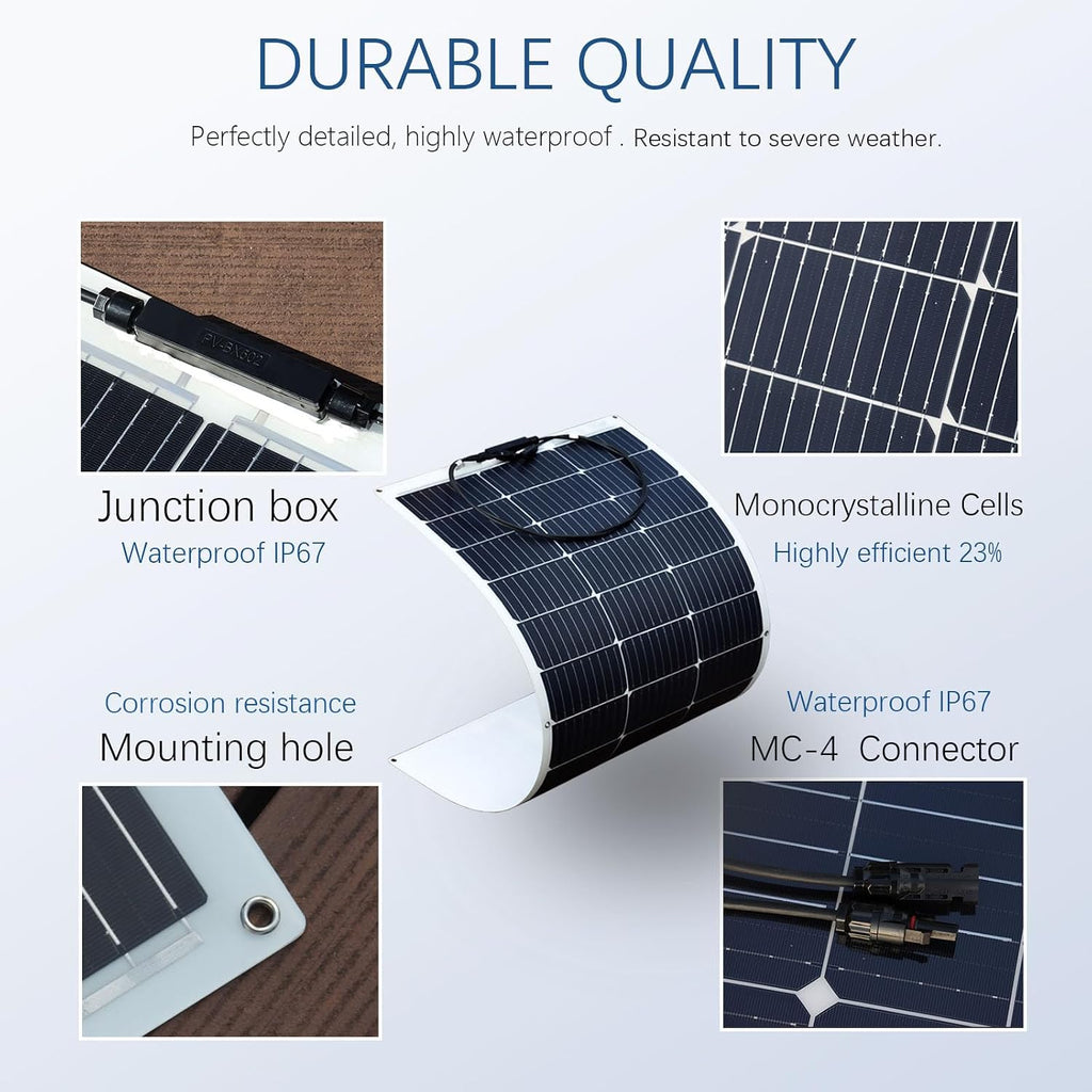 XINPUGUANG Flexible Solar Panel 100W 12V Monocrystalline 400W Solar Kit 40A Charge Controller Extension Cable Battery Cable Off-Grid for RV Boat Cabin Tent Car (400W-1)