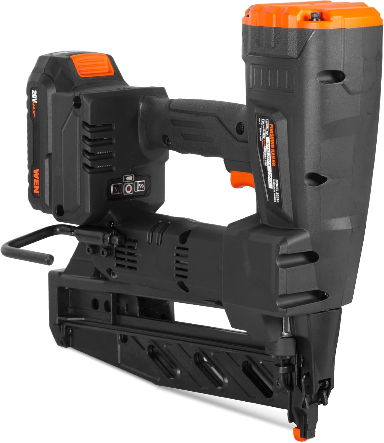 WEN 20V Max Cordless Brushless 16-Gauge Brad Nailer with 2.0Ah Battery and Charger (20516)