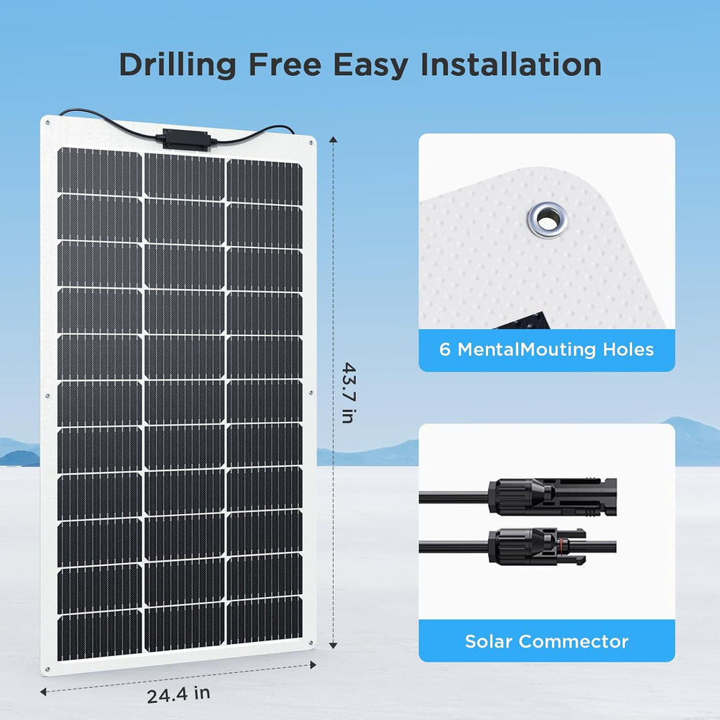 400W Flexible Solar Panel Set (4x100W), Cool-Running White Design, Heavy-Duty ETFE Solar Array, Weatherproof Power Solution for Catamaran, Large RV, and Shed