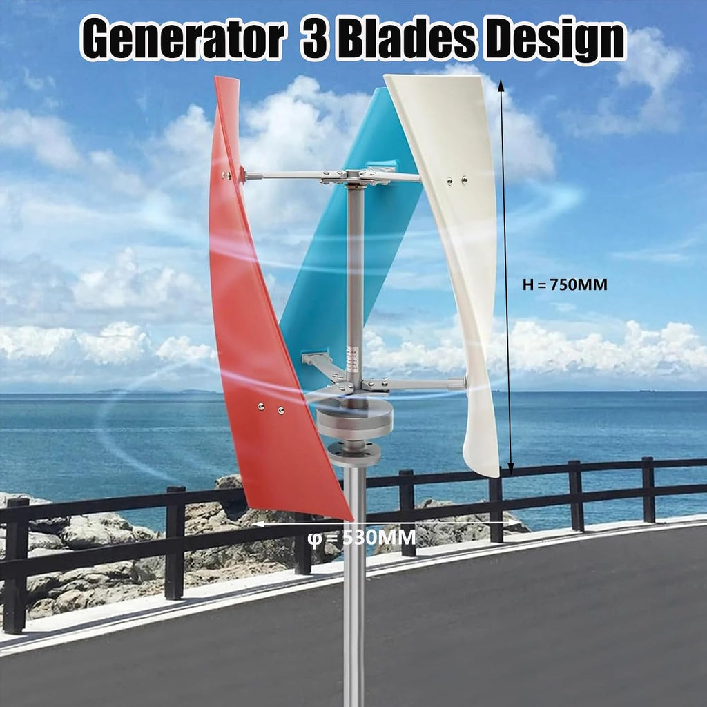 Wind Turbine Generator Kit 400W 12V Portable Vertical Helix Wind Power Turbine Generator Kit 3 Blade Wind Generator Kit with Charge Controller for Marine RV Home Industrial Energy,48V-220V