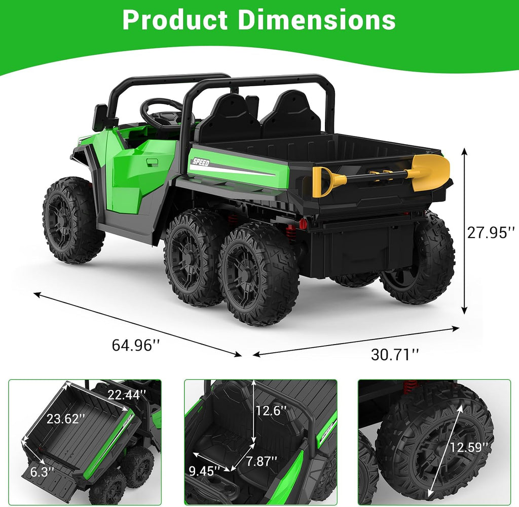 GarveeLife 24V 2 Seater Ride on Dump Truck with Remote Control for Big Kids, 4WD 6 Wheels Ride on Car w/Music Player & LED Lights, Ride Toy Gift for Kid
