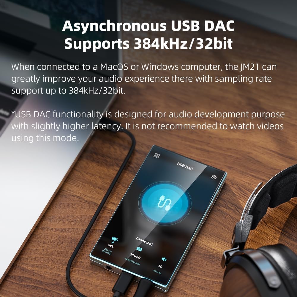 JadeAudio/FiiO JM21 Android 13 Hi-Res Music Player MP3 with Snapdragon 680, Bluetooth WiFi USB DAC 12.5H Playtime (3+32g Sky Blue)