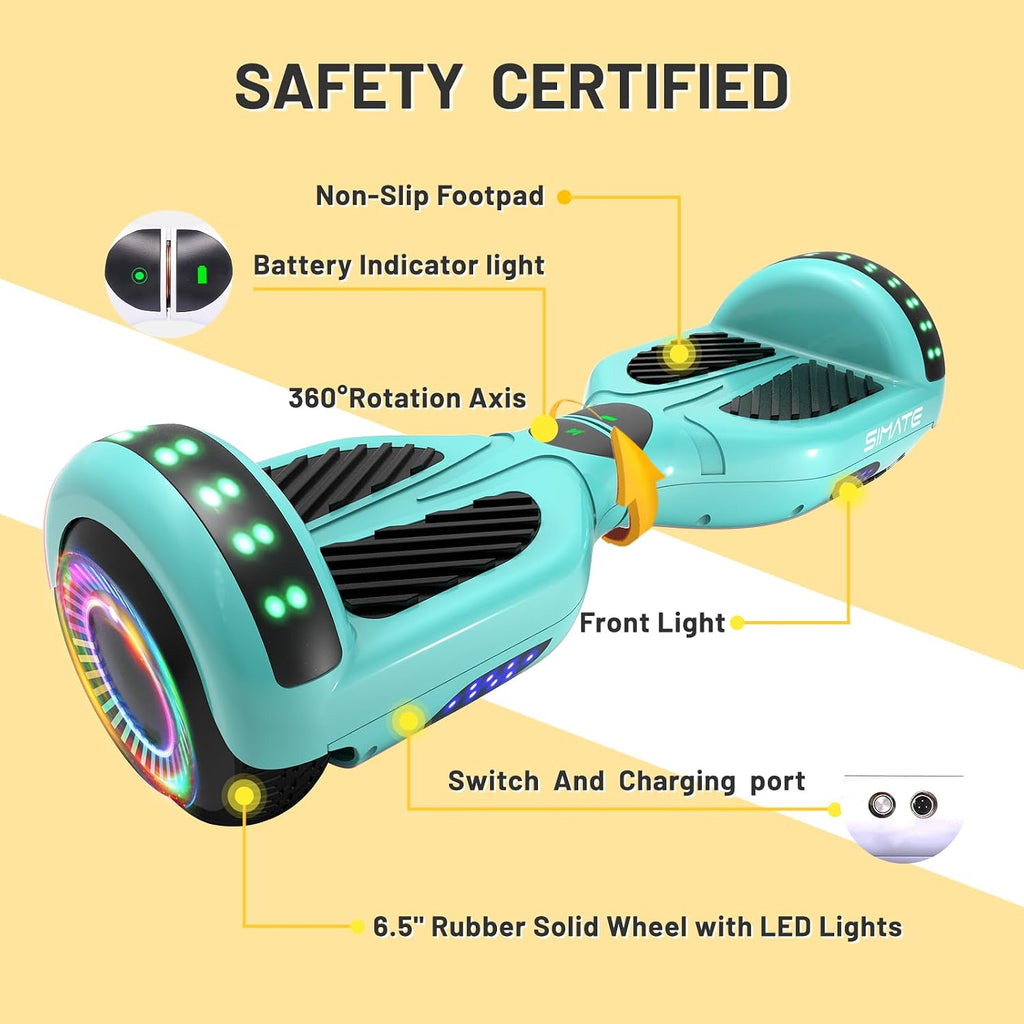 SIMATE Hoverboard, Bluetooth All Terrain Hover Boards with LED Lights and APP Control, Gifts for Kids Adults Girls Boys, for All Ages