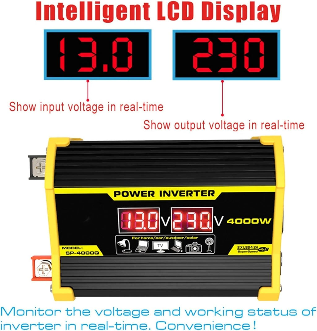 4000W Solar System Combo - 12V to 110V/220V Inverter, 50A Charge Controller, 50W 12V Solar Panel Kit, Home Solar Generator Grid System (Yellow, 12V-220V)