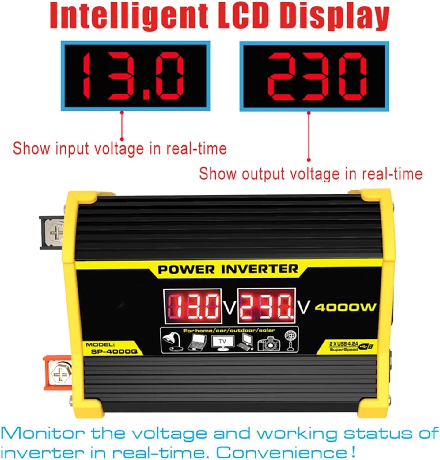 4000W Solar System Combo - 12V to 110V/220V Inverter, 50A Charge Controller, 50W 12V Solar Panel Kit, Home Solar Generator Grid System (Yellow, 12V-220V)