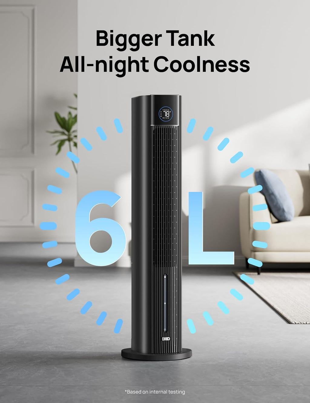 DREO Evaporative Air Swamp Cooler, 43' Cooling Fans that Blow Cold Air 2025 Upgraded, 85° Oscillating Floor Fan for Bedroom, Easy Cleaning, APP Control, Ice Packs, 4 Speeds & 4 Modes, 12H Timer, Black