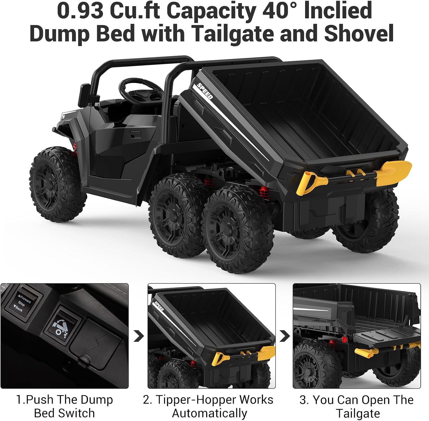 GarveeLife 24V 2 Seater Ride on Dump Truck with Remote Control for Big Kids, 4WD 6 Wheels Ride on Car w/Music Player & LED Lights, Ride Toy Gift for Kid