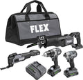 FLEX 24V Brushless Cordless 4-Tool Combo Kit: Reciprocating Saw, Oscillating Multi-Tool, Drill Driver, and Impact Driver with (2) 2.5Ah Lithium Battery and 160W Fast Charger - FXM404-2A