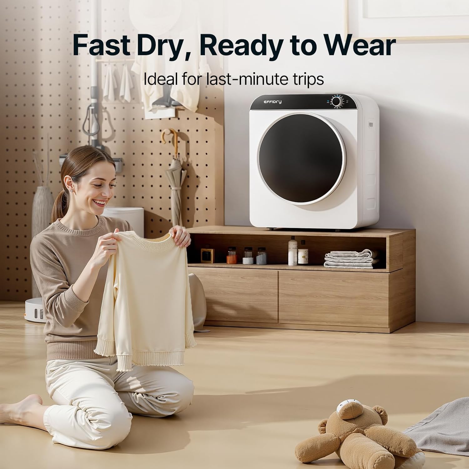 2-cubic-foot portable dryer, 830-watt power, stainless steel drum, 5 functions, knob panel, 110-volt voltage, suitable for apartments, dormitories, etc., 12-pound portable dryer
