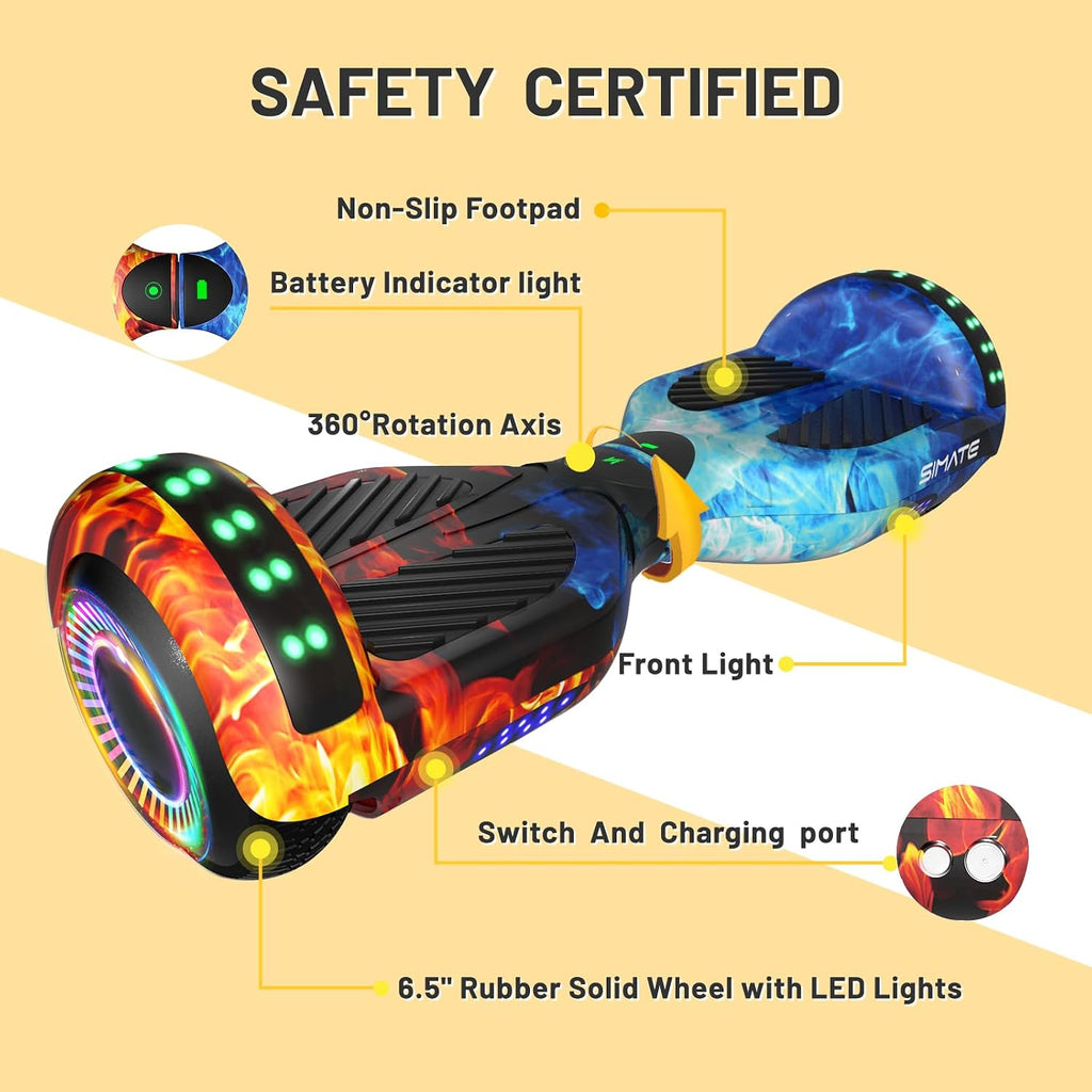 SIMATE Hoverboard, Bluetooth All Terrain Hover Boards with LED Lights and APP Control, Gifts for Kids Adults Girls Boys, for All Ages