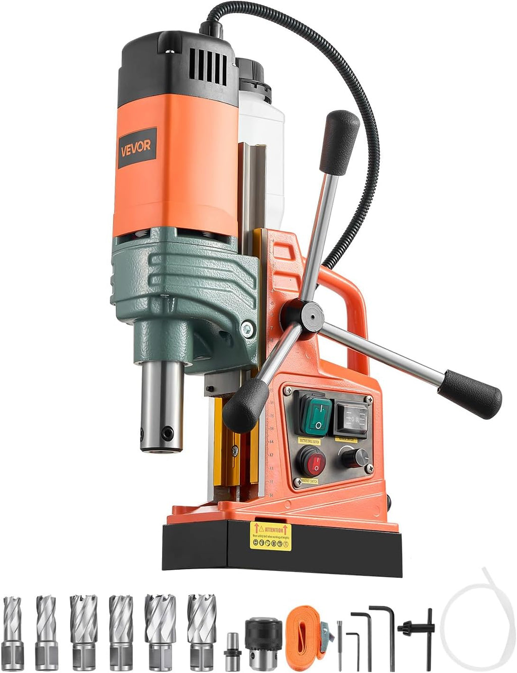 VEVOR Magnetic Drill, 1450W Motor 2 in Coring Diameter, 2922 lbf Magnetic Force, Portable Electric Mag Drill Press with 6 Coring Bits, Variable Speed, Drilling Machine for Metal Surface, Industrial