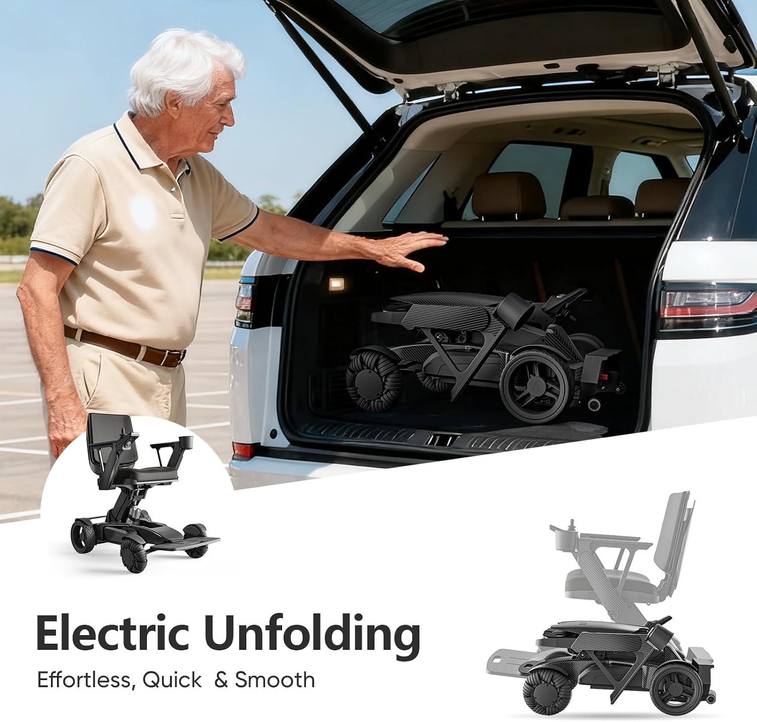 Foldable Electric Wheelchair Adults Portable - Includes Remote Control & Electric Lift, Adjustable Backrest, Powerful Dual Motors for Smooth Mobility Indoor/Outdoor, Black-D12