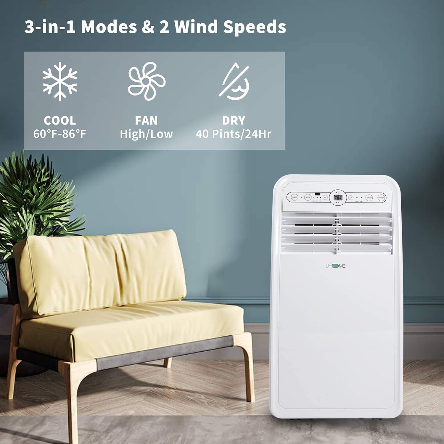 Uhome Portable Air Conditioner, 8000 BTU Compact AC Unit with Cooling, Dehumidifier, Fan, Remote Control and Window Mount Kit Included, White