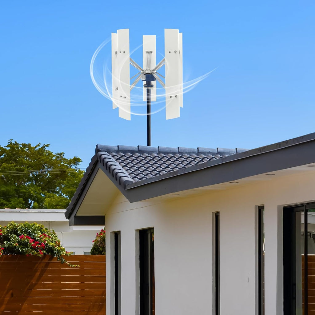 100W Wind Turbine Generator Kit, 12V 5 Blades Vertical Axis Wind Power Generator with Controller & Auto Adjust Windward Direction, 35m/s Max Wind Speed, Suitable for Home, Farm, Streetlight, Boats