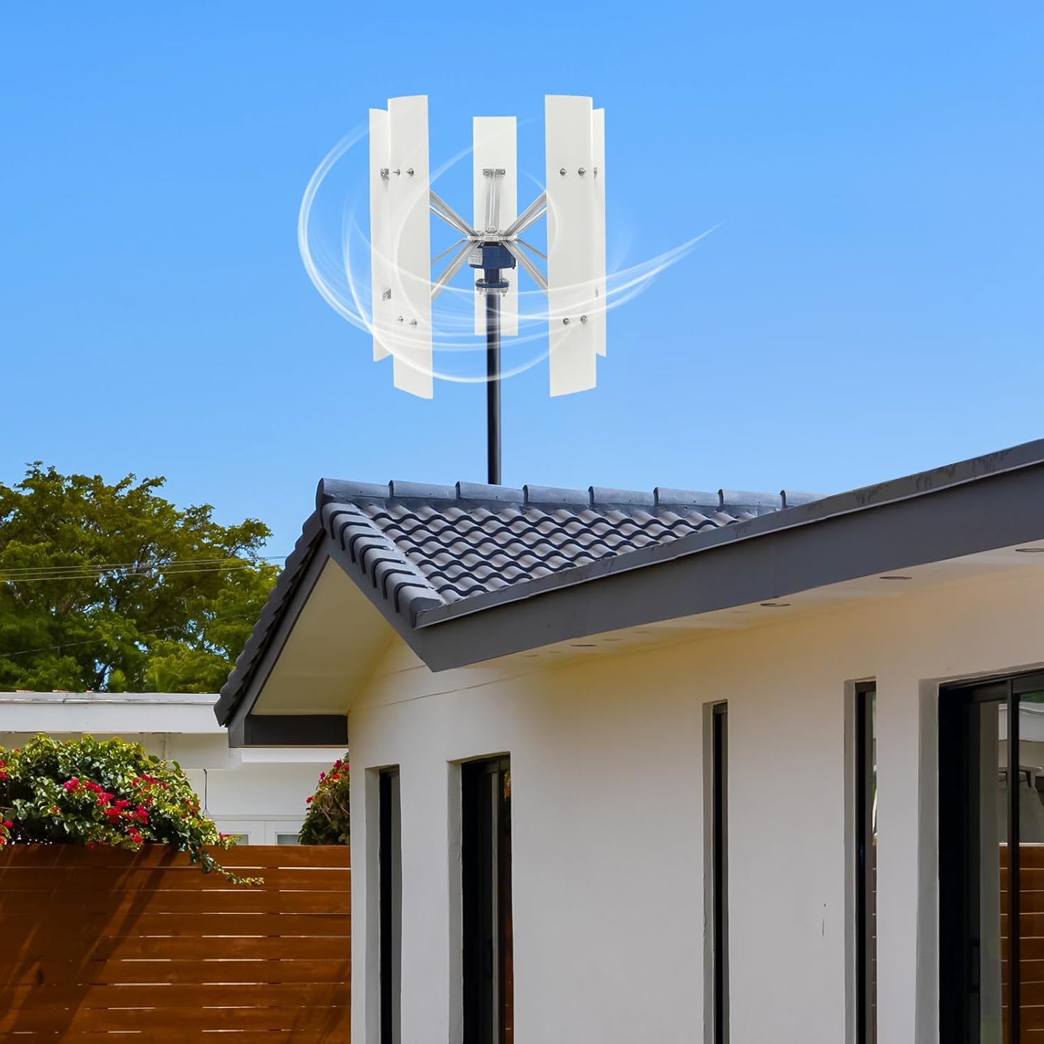 100W Wind Turbine Generator Kit, 12V 5 Blades Vertical Axis Wind Power Generator with Controller & Auto Adjust Windward Direction, 35m/s Max Wind Speed, Suitable for Home, Farm, Streetlight, Boats