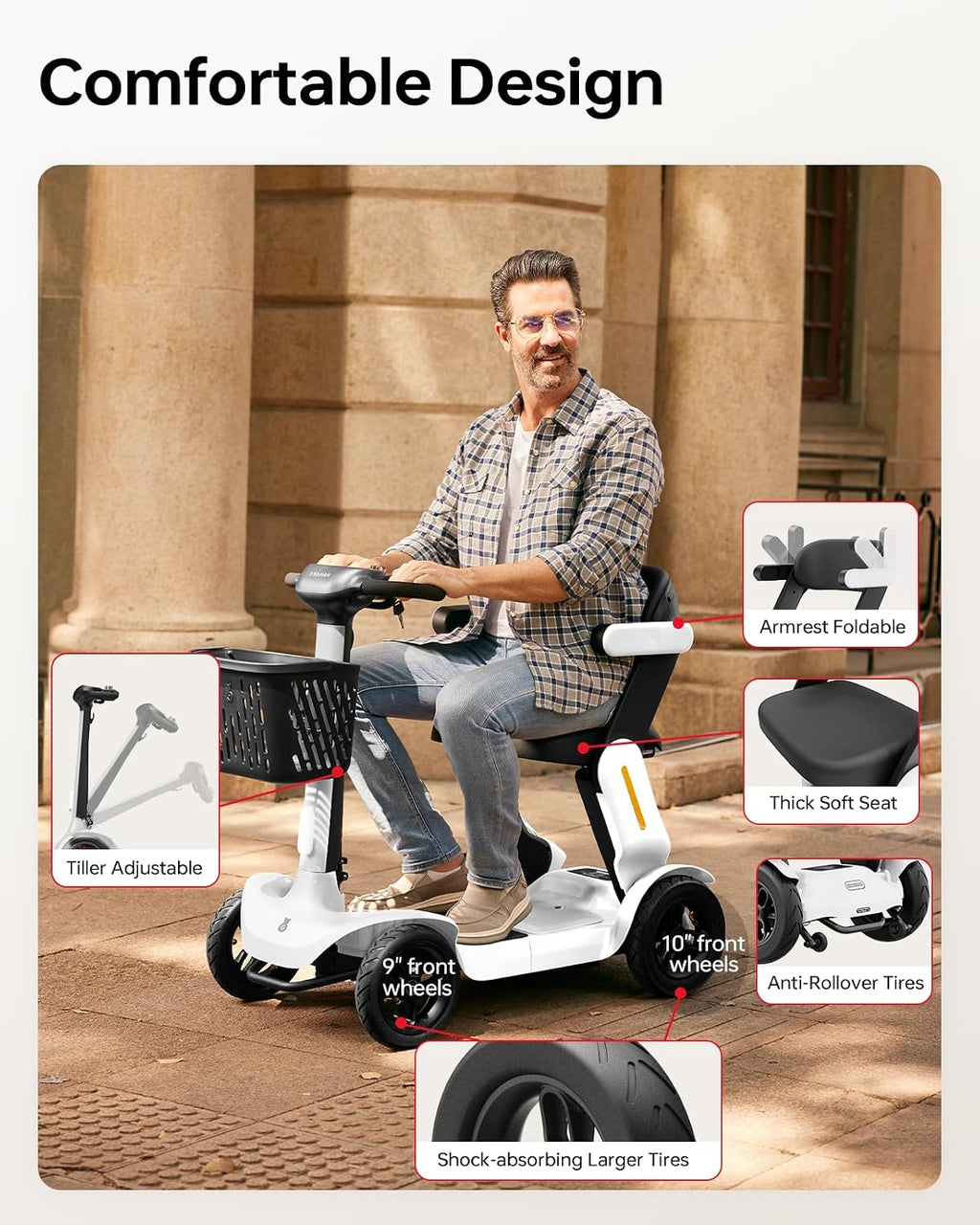 40 Miles Foldable Mobility Scooter for Seniors Paiseec S3 Pro, Lightweight Mobility Scooters, All-Terrain Folding Mobility Scooters, 250W Powered 4 Wheels Mobility Scooter for Adults Elderly