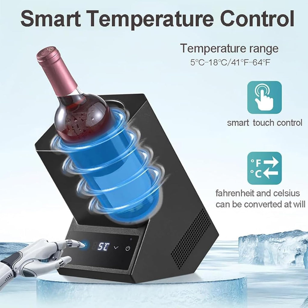 750mL Single Bottle Cooler, Portable Electric Wine Chiller with Digital Display, Adjustable Temperature 41°F-64°F, 24h Cold, Stainless Body, for 3.54' Diameter Red and White Wine