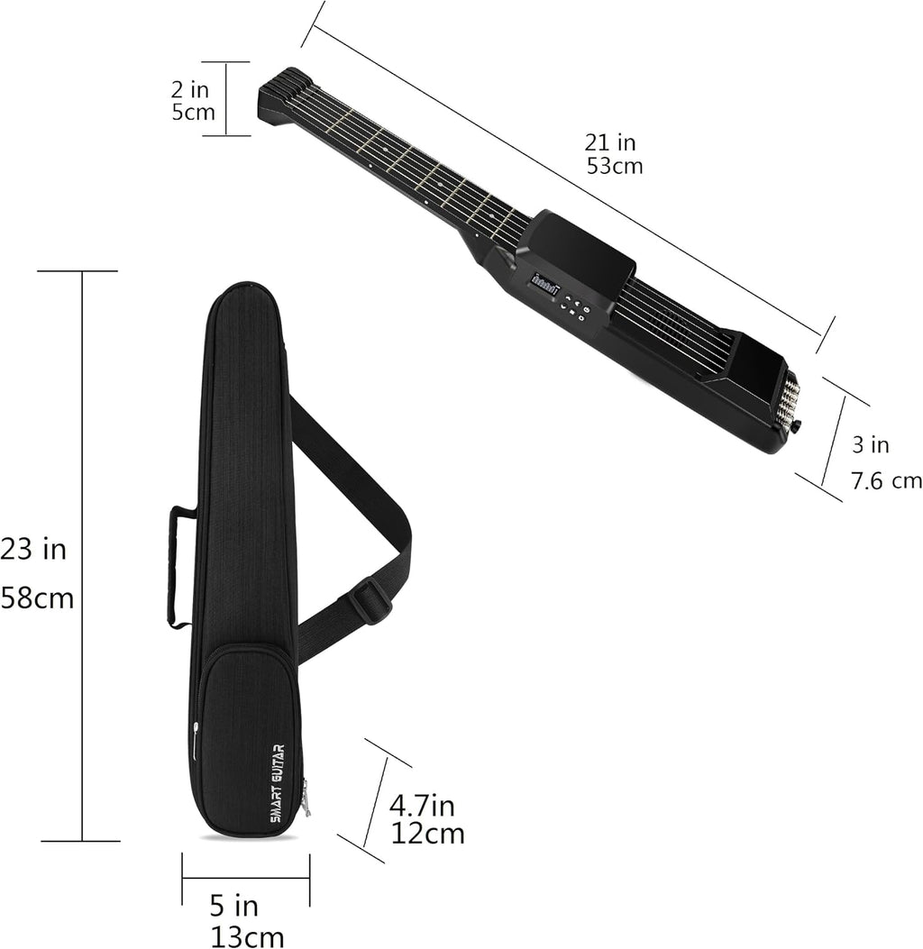 USB Charging Smart Acoustic Electric Pocket Travel Chord Practice Portable Guitar Neck for Beginner AI LCD (BLACK)