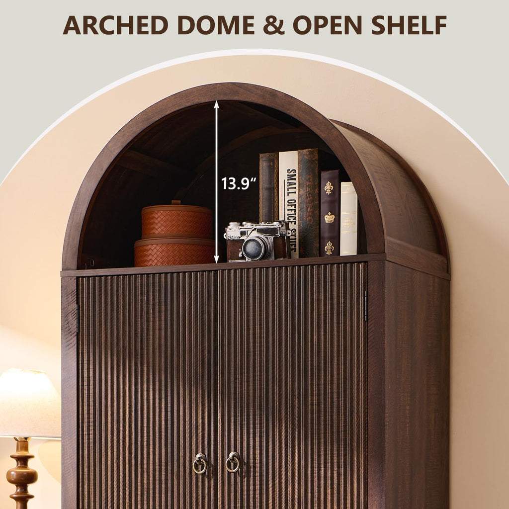 IFBUY 71' Tall Arched Bathroom Storage Cabinet, Modern Fluted Storage Cabinet w/Doors, 3 Adjustable Shelves, 6 Door Shelves, Wood Freestanding Cabinet for Bathroom, Entryway, Hallway, Brown