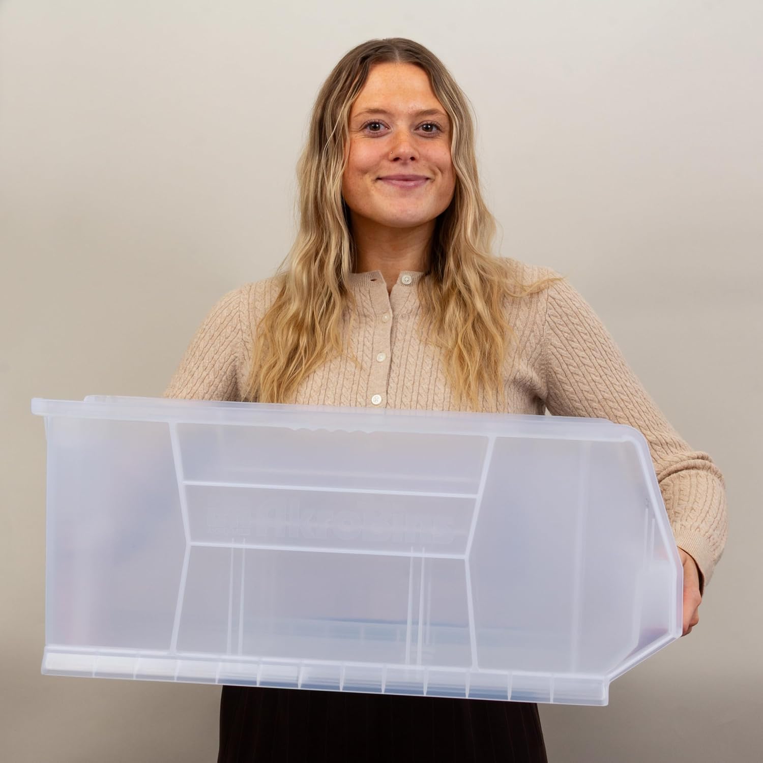 Akro-Mils 30287 Super-Size AkroBins Plastic Storage Bins, Space-Saving Stackable Bins for Garage, Classroom, Warehouse Organization, 24' L x 11' W x 10' H, Clear, 4-Pack