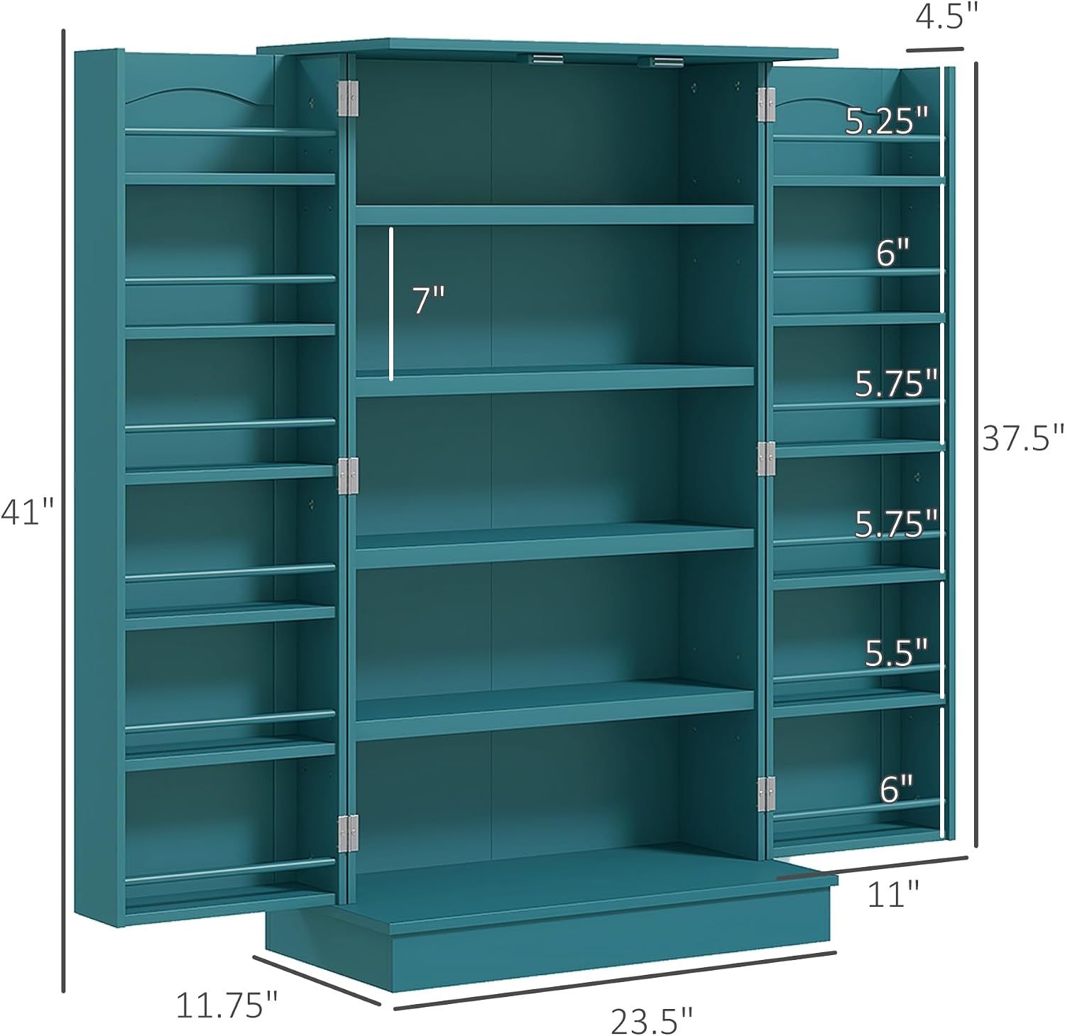 HOMCOM 41' Kitchen Pantry Storage Cabinet, Freestanding Kitchen Cabinet with 12 Door Shelves, Double Doors, 5-Tier Shelving and Adjustable Shelves, Blue