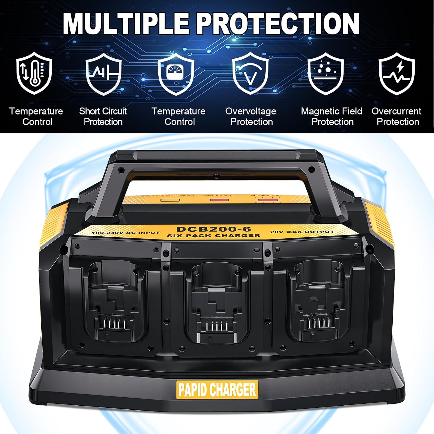 Adisipsoarin Super Battery Charger for Dewalt 20v Battery, 6-Ports Simultaneous Rapid Charger Station Compatible with Dewalt 20v Lithium Ion Battery and Tools DCB104 Charger