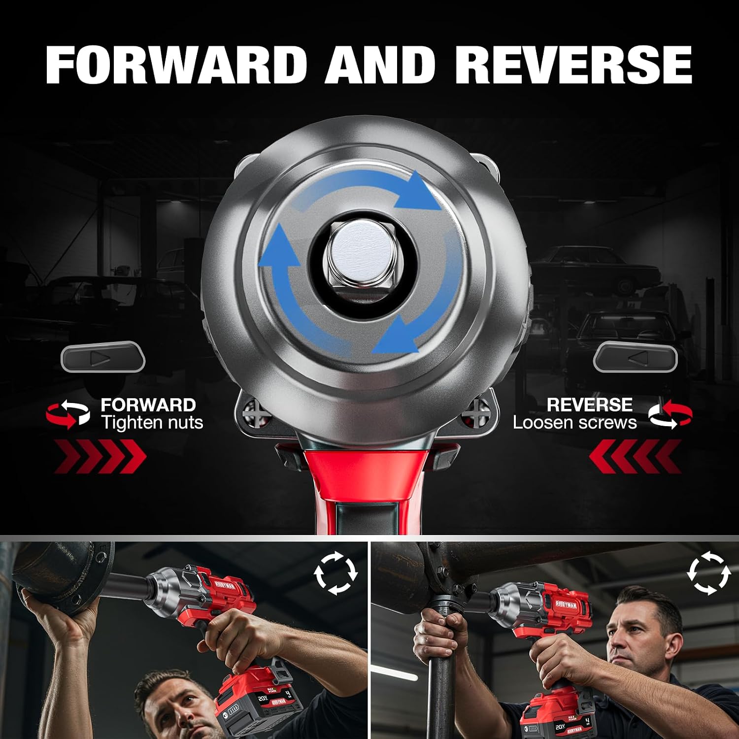 Alloyman Cordless Impact Wrench, 1475Ft-lbs (2000N.m) 1/2 High Torque Brushless Impact Gun, 20V Power Impact Driver, 2*4000mAh Battery,3 Sockets, Brushless Motor Variable Speeds for Car/Truck RV/Mower