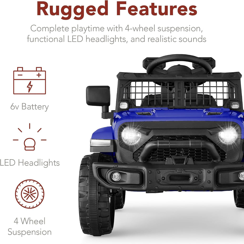 Best Choice Products 6V Kids Ride On Toy, Mini Truck, Electric Play Car w/Parent Remote Control, 4-Wheel Suspension, LED Lights, 2 Speeds, Functional Horn, 3.1MPH Max Speed - Blue