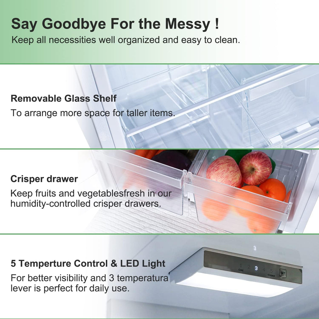 14.6 CU' Refrigerator with Freezer, Apartment Size Refrigerator Top Freezer, 2 Door Fridge with Adjustable Thermostat Control, Freestanding, Door Swing, White (FR 1462 WH)