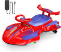12V Electric Wiggle Car Ultra with Pedals, Rechargeable Swing & Drift Car, Anti-Rollover Design with Backrest, Spray, Flashing Lights, Music & Bluetooth, for Ages 3 and Up, 150 lbs(Red + Purple)