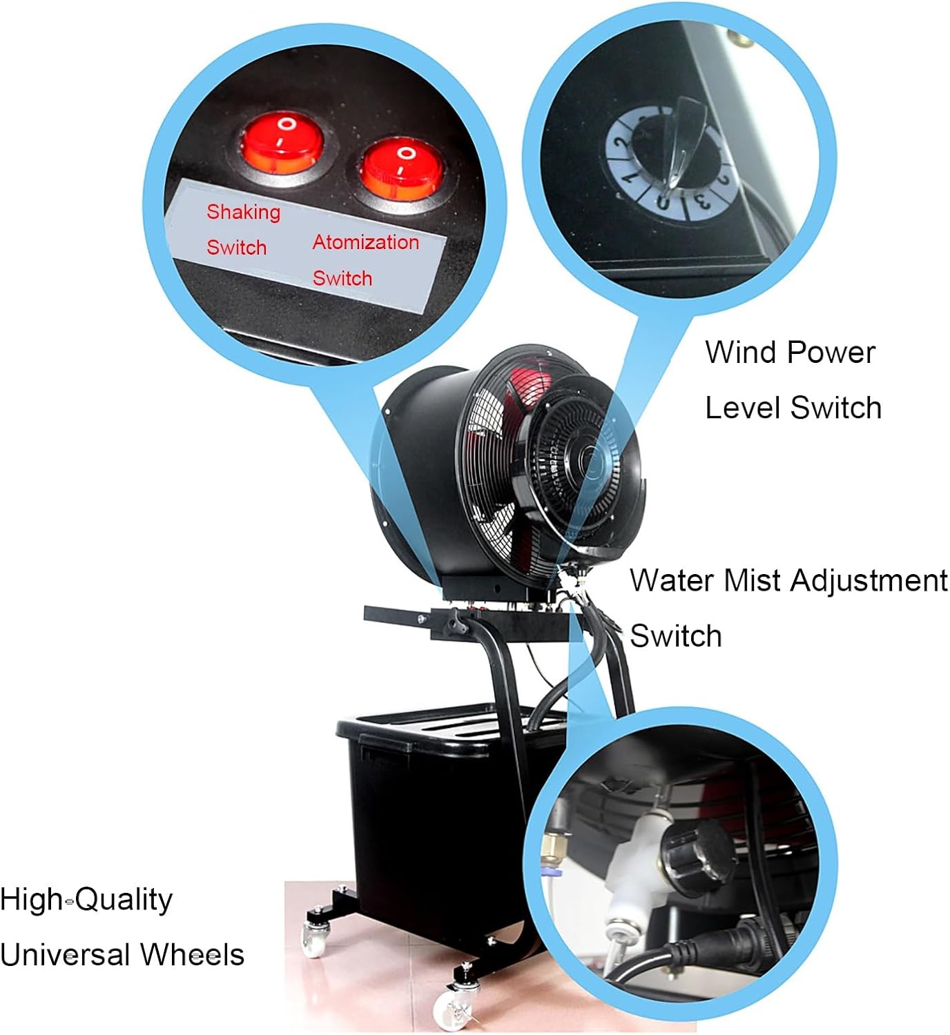 Large Misting Fans for Outside, Electric 47' Can Shake Head Outdoor Cooling Fan, Universal Wheel Design