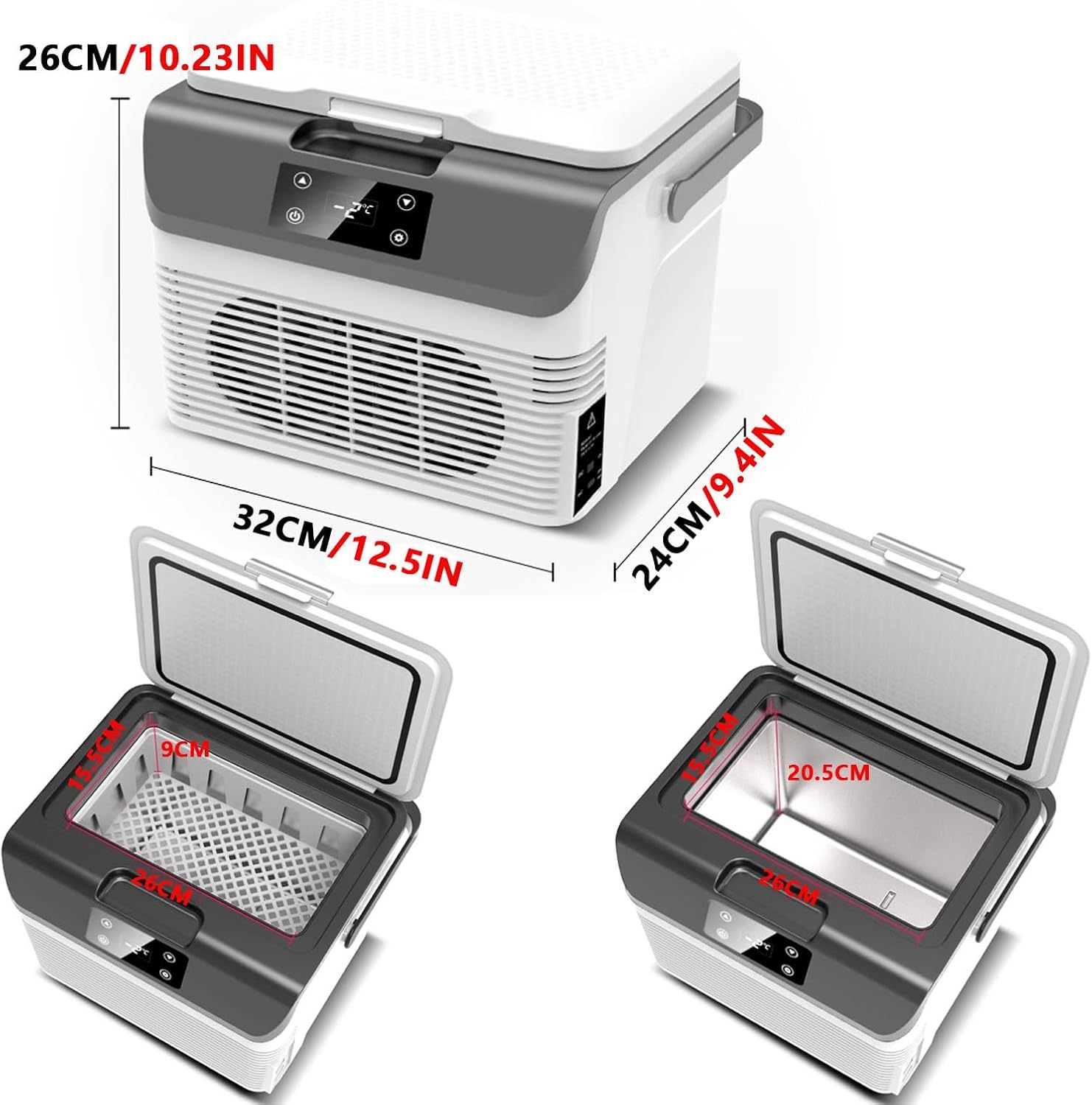 Refrigerador Portatil Car Freezer Cooler Small 15L Dual-Function Hot and Cold Function Removable Divider Design 12V/24V/220V with Handle and Cup Holder