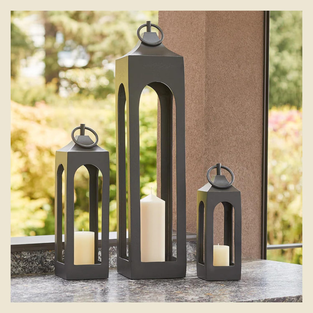 CG Hunter Large Black Rustic Metal Decorative Lantern - Candle Holder for Indoor & Outdoor, Home Decor for Patio, Garden & Tabletop, Hanging for Parties & Weddings