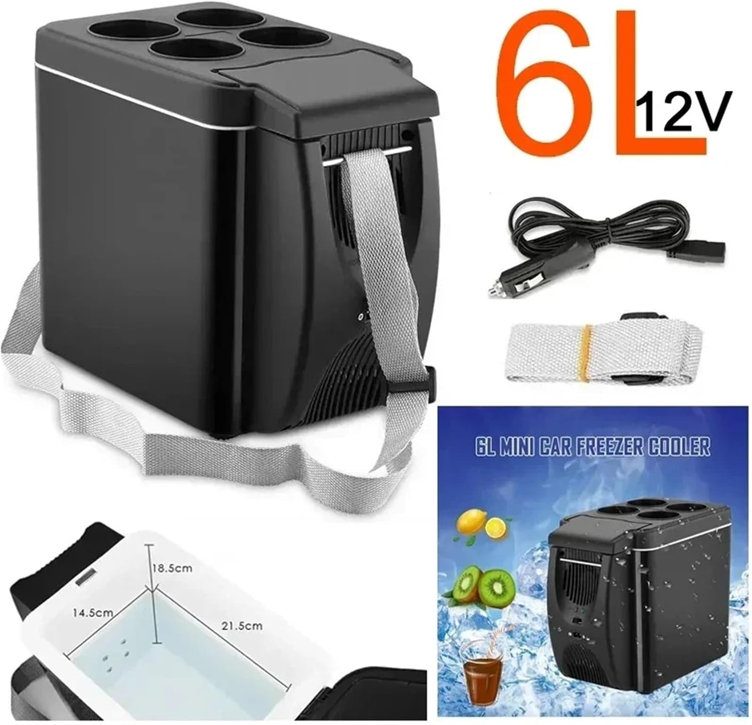 6L Portable Compact Mini Fridge 12V Car Refrigerator Freezer For Camping Traveling Electric Cool Box Summer Outdoor Fridge(6L 12V Black)