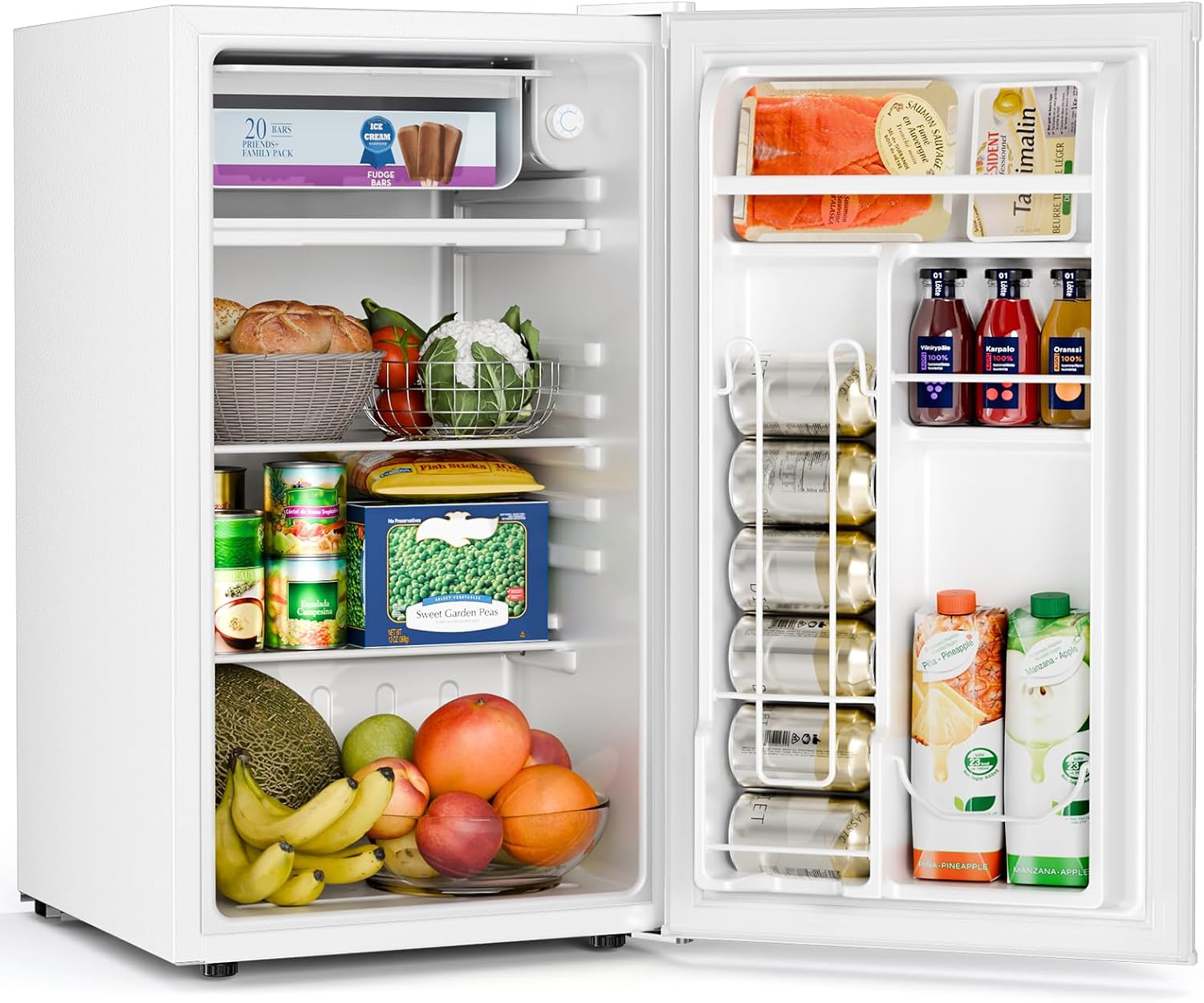 Antarctic Star Compact Refrigerator with Freezer, 3.2 Cu.Ft Mini Fridge with Adjustable Thermostat,Single Door,Removable Glass Shelves for Dorm/Kitchen/Office,WHITE