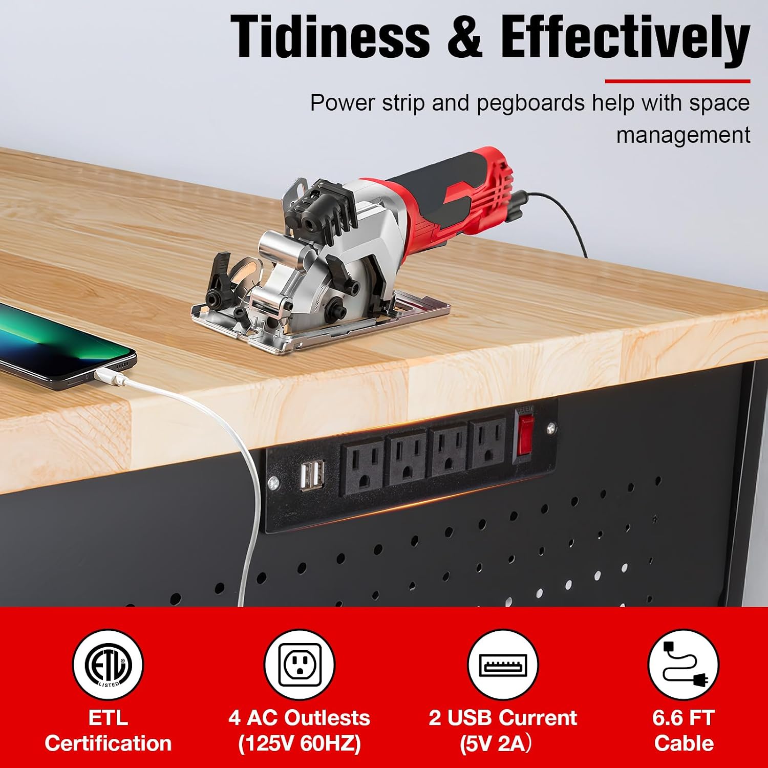 60' Workbench with Drawers, Work Benches for Garage with Strip Light, Adjustable Work Table with Large Pegboard, 2000 LBS Heavy Duty Table with Power Outlet Rubber Wood for Garage, Office