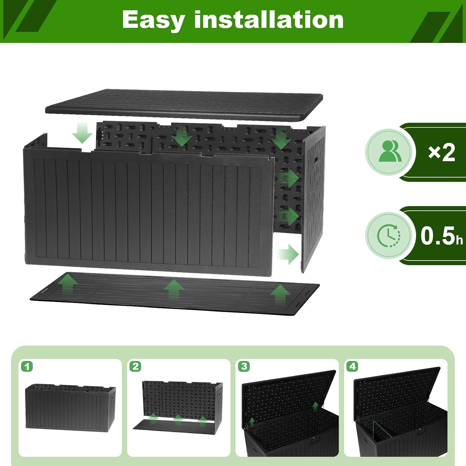 230 Gallon Outdoor Storage Box, Waterproof Extra Large Resin Deck Box with Lockable Lid for Patio, Pool Equipment, and Cushions, Black