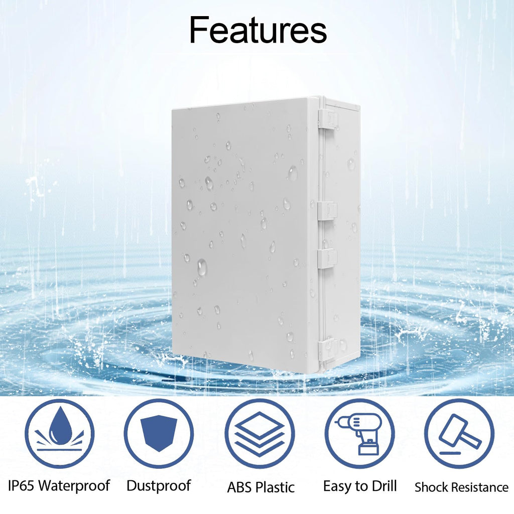 Electrical Box IP65 Waterproof Dustproof ABS Plastic Enclosure, Outdoor and Indoor Project Box Hinged Cover with Mounting Plate Wall Brackets Outer Dimension 23.6'x 15.7' x 8.7', Grey