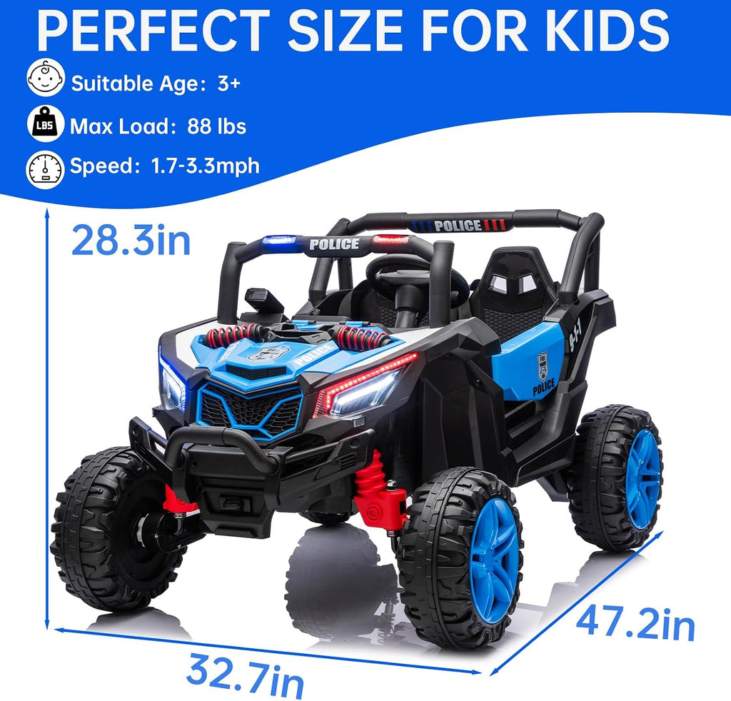 Kid Police 4WD UTV 24V Ride On Toys for Big Kids 2 Seater Ride On Toys Kids | 2 Seater Ride On Car for Kids Side-by-Side UTV Electric Cars for Kids Electric Ride Car Ride On Toys for Kids 4-8