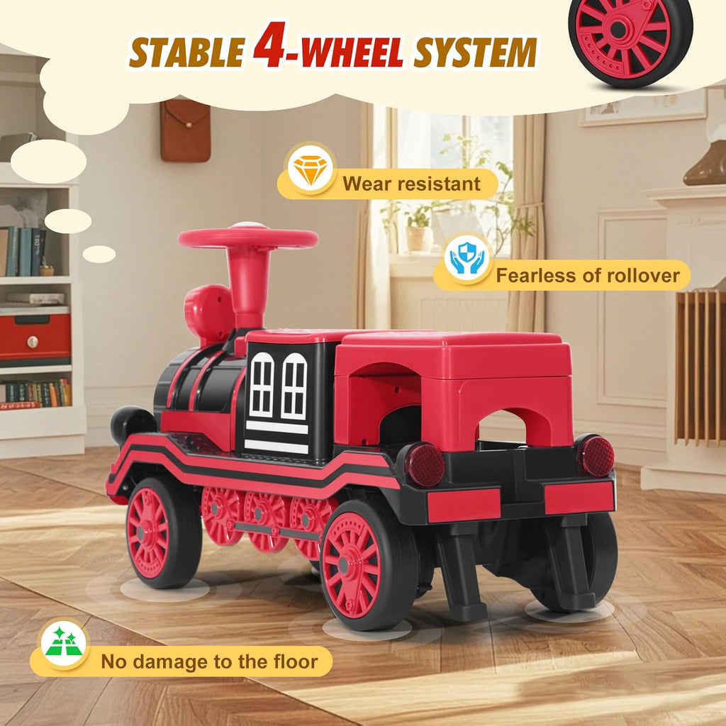 JOYLDIAS 2 Seater Ride On Train, 12V Kids Ride On Toy with Music, Train Honk, Lights, High/Low Speed and Storage, Electric Car for Kids Aged 3+, Red