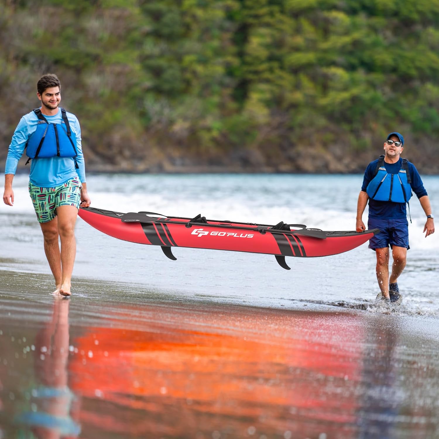 Goplus Tandem Inflatable Kayak, 12.5FT 2-Person Kayak for Adults w/507 LBS Weight Capacity, 2 Aluminium Oars, Padded Seat, 2 Fins, Hand Pump, Carry Bag, Repair Kit, Portable Touring Kayaks