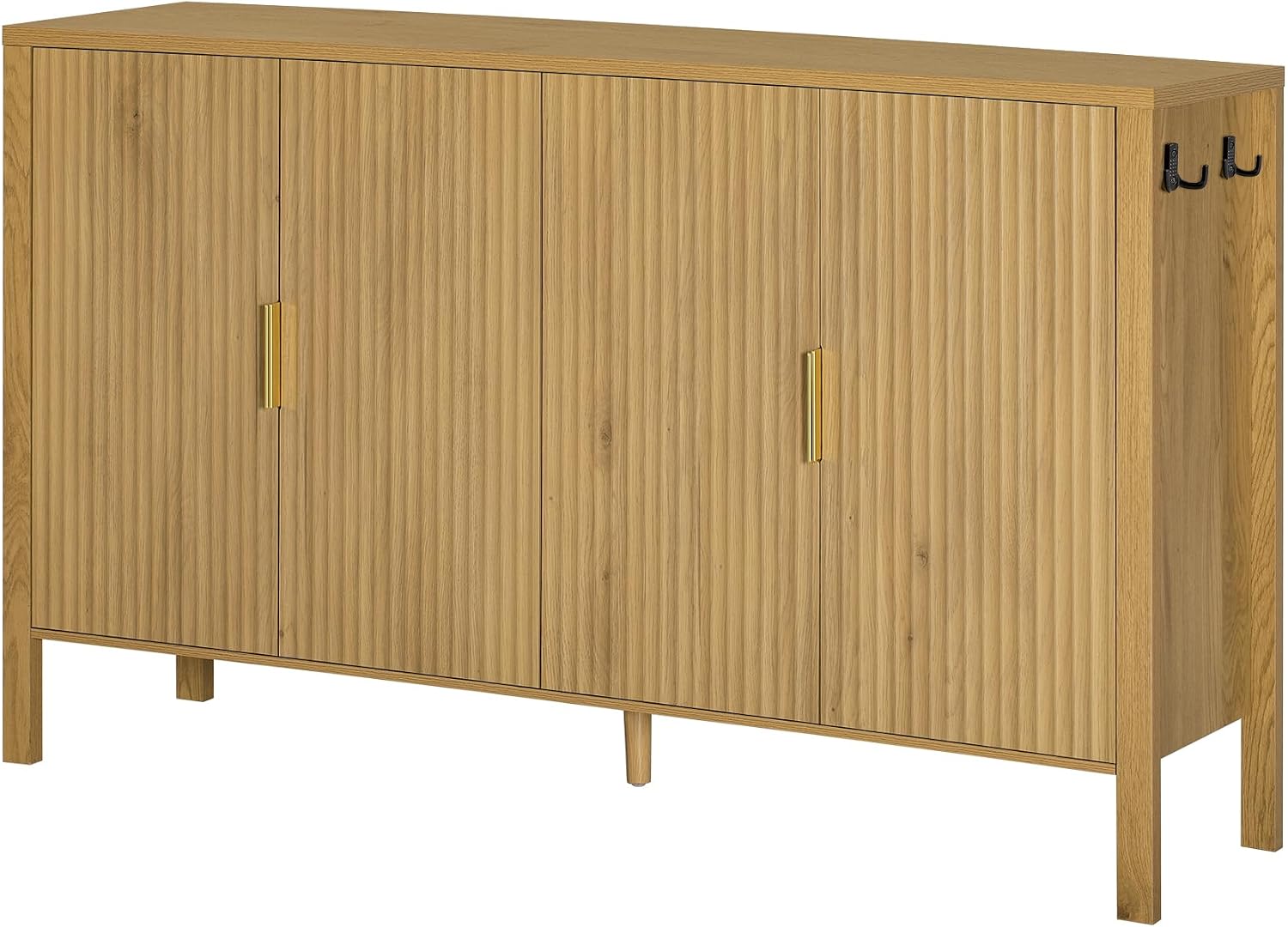 Virubi 57.5' Sideboard Buffet Cabinet with Storage,Wooden Sideboard Cabinet with Back-of-Door Storage Racks & Side Hooks,Adjustable Shelves for Living Room,Dining Room,Natural
