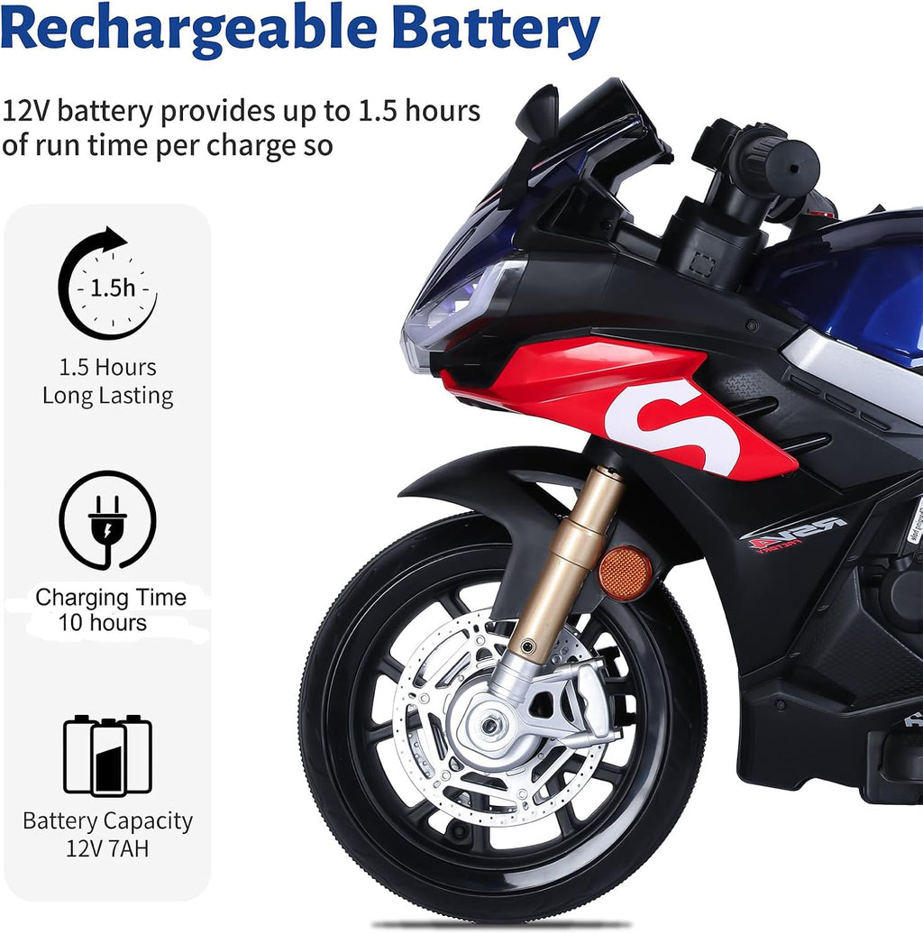TCARAIWEN 12v Kids Ride on Motorcycle, Electric Kids Moped, Battery Powered Motorcycle for 3 Years Old, Blue